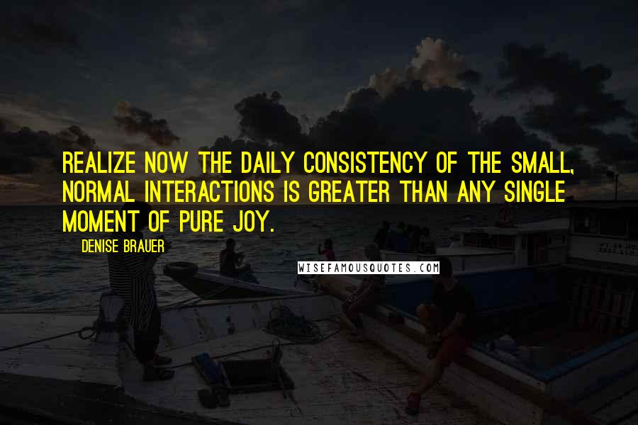 Denise Brauer Quotes: realize now the daily consistency of the small, normal interactions is greater than any single moment of pure joy.