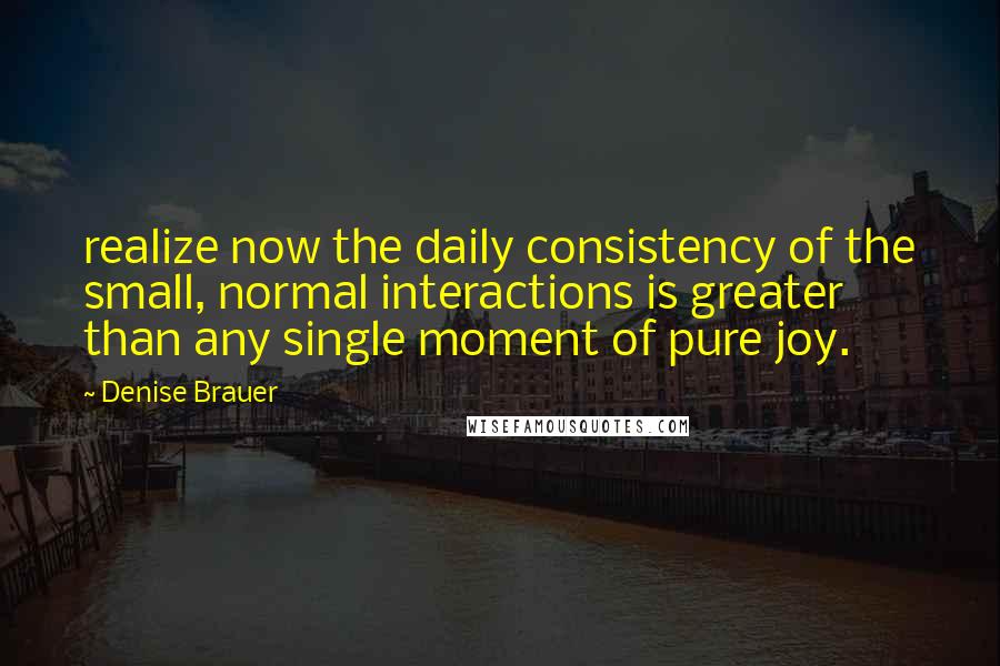 Denise Brauer Quotes: realize now the daily consistency of the small, normal interactions is greater than any single moment of pure joy.