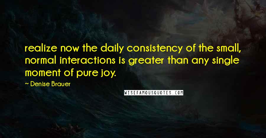 Denise Brauer Quotes: realize now the daily consistency of the small, normal interactions is greater than any single moment of pure joy.