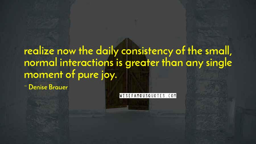 Denise Brauer Quotes: realize now the daily consistency of the small, normal interactions is greater than any single moment of pure joy.