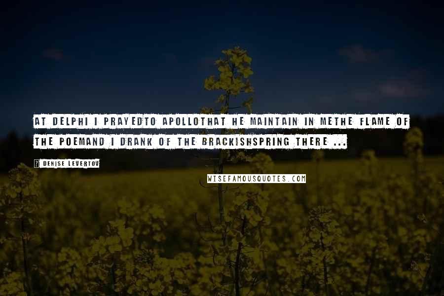 Denise Levertov Quotes: At Delphi I prayedto Apollothat he maintain in methe flame of the poemand I drank of the brackishspring there ...