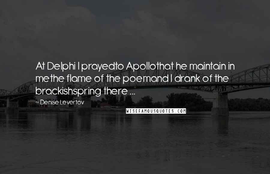 Denise Levertov Quotes: At Delphi I prayedto Apollothat he maintain in methe flame of the poemand I drank of the brackishspring there ...