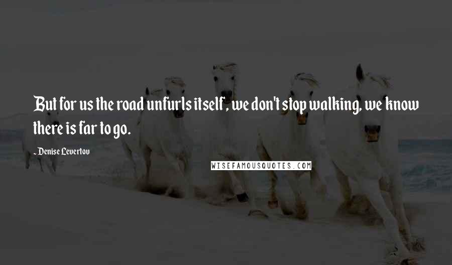 Denise Levertov Quotes: But for us the road unfurls itself, we don't stop walking, we know there is far to go.
