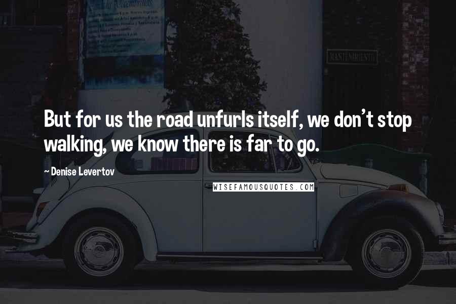 Denise Levertov Quotes: But for us the road unfurls itself, we don't stop walking, we know there is far to go.