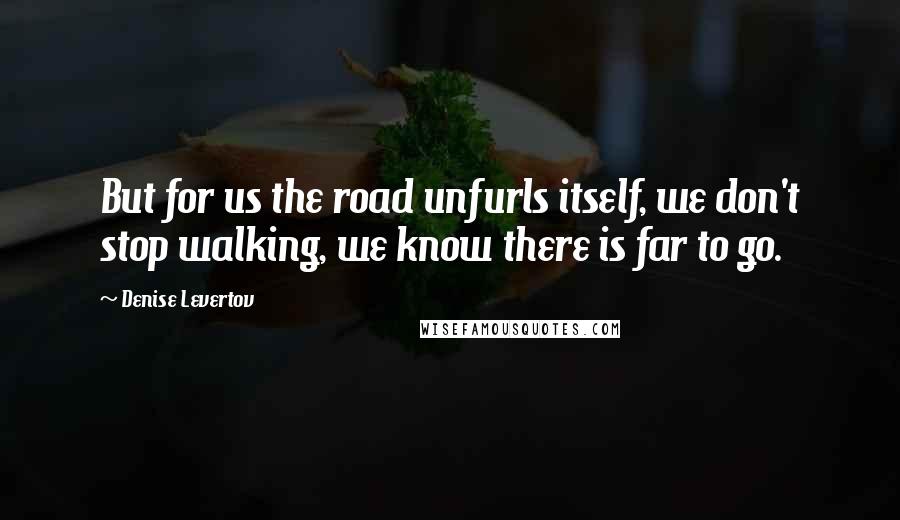 Denise Levertov Quotes: But for us the road unfurls itself, we don't stop walking, we know there is far to go.