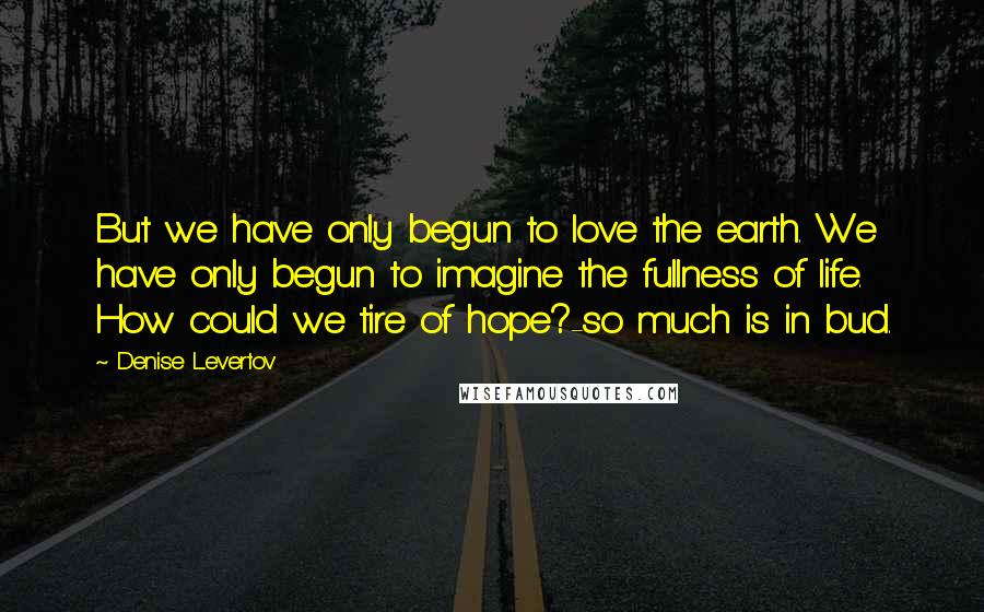 Denise Levertov Quotes: But we have only begun to love the earth. We have only begun to imagine the fullness of life. How could we tire of hope?-so much is in bud.