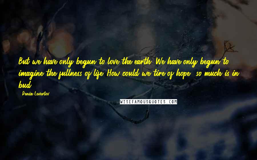 Denise Levertov Quotes: But we have only begun to love the earth. We have only begun to imagine the fullness of life. How could we tire of hope?-so much is in bud.