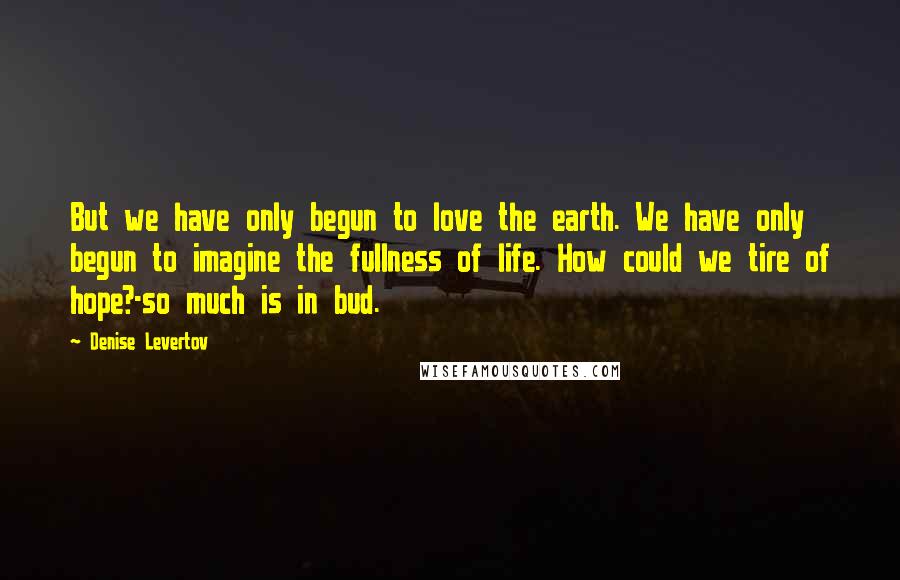 Denise Levertov Quotes: But we have only begun to love the earth. We have only begun to imagine the fullness of life. How could we tire of hope?-so much is in bud.