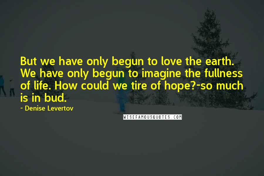 Denise Levertov Quotes: But we have only begun to love the earth. We have only begun to imagine the fullness of life. How could we tire of hope?-so much is in bud.