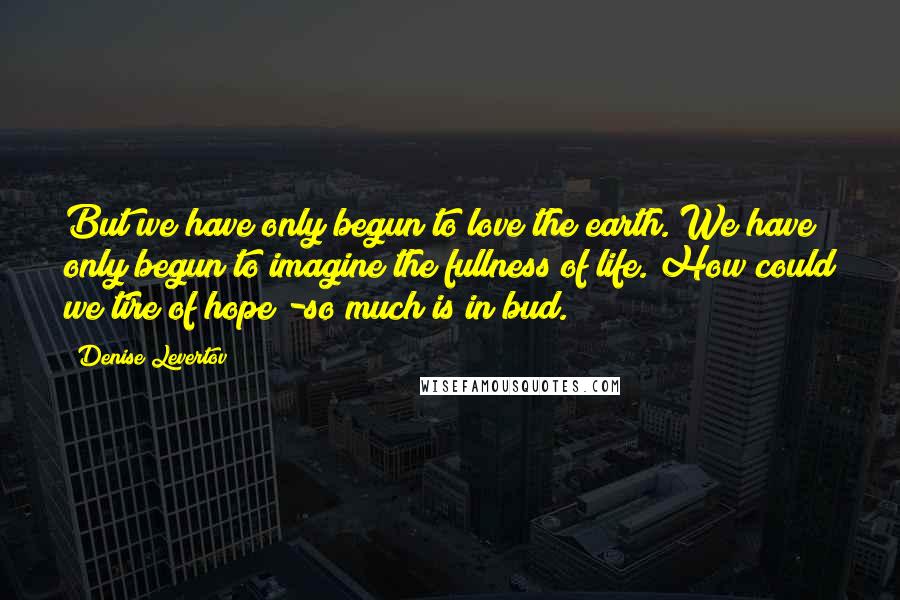 Denise Levertov Quotes: But we have only begun to love the earth. We have only begun to imagine the fullness of life. How could we tire of hope?-so much is in bud.