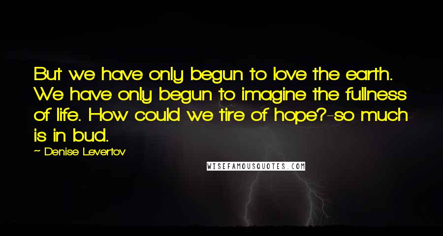 Denise Levertov Quotes: But we have only begun to love the earth. We have only begun to imagine the fullness of life. How could we tire of hope?-so much is in bud.