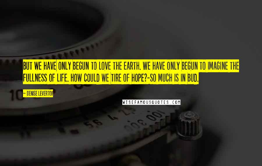 Denise Levertov Quotes: But we have only begun to love the earth. We have only begun to imagine the fullness of life. How could we tire of hope?-so much is in bud.