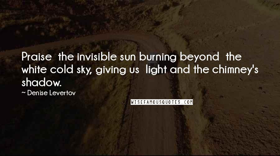 Denise Levertov Quotes: Praise  the invisible sun burning beyond  the white cold sky, giving us  light and the chimney's shadow.