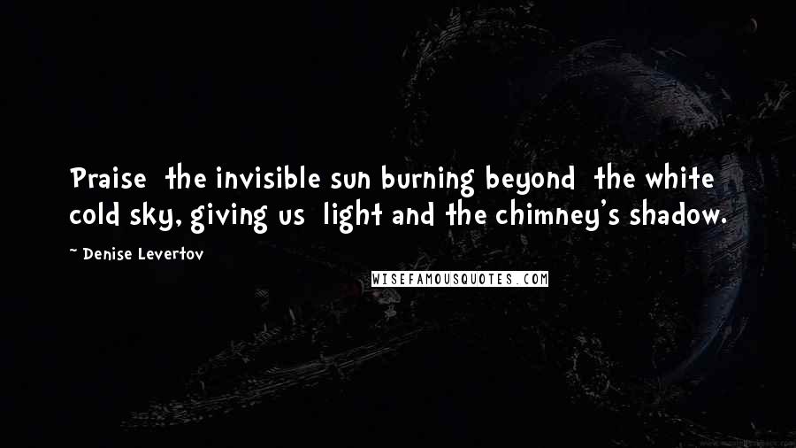 Denise Levertov Quotes: Praise  the invisible sun burning beyond  the white cold sky, giving us  light and the chimney's shadow.