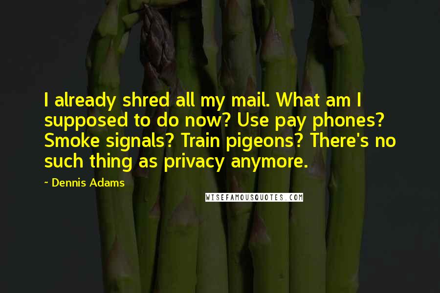 Dennis Adams Quotes: I already shred all my mail. What am I supposed to do now? Use pay phones? Smoke signals? Train pigeons? There's no such thing as privacy anymore.