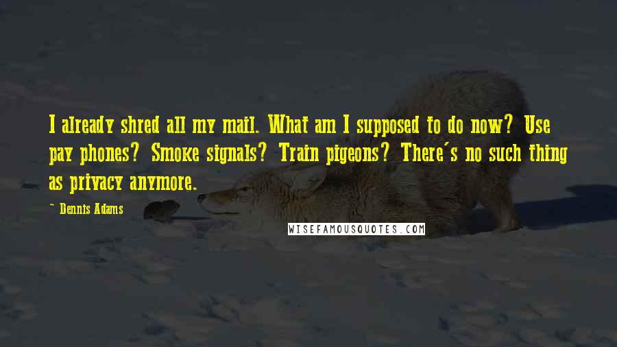 Dennis Adams Quotes: I already shred all my mail. What am I supposed to do now? Use pay phones? Smoke signals? Train pigeons? There's no such thing as privacy anymore.