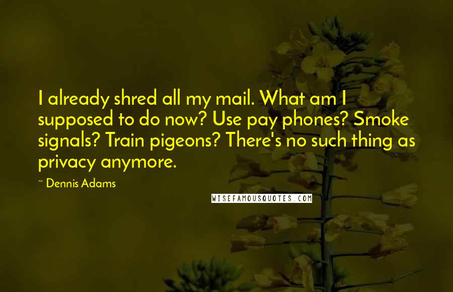 Dennis Adams Quotes: I already shred all my mail. What am I supposed to do now? Use pay phones? Smoke signals? Train pigeons? There's no such thing as privacy anymore.
