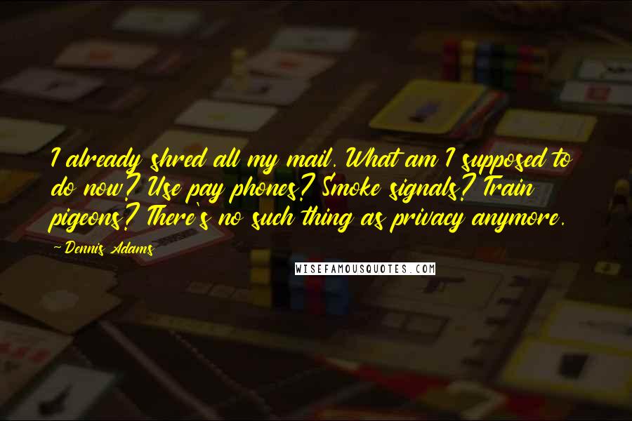 Dennis Adams Quotes: I already shred all my mail. What am I supposed to do now? Use pay phones? Smoke signals? Train pigeons? There's no such thing as privacy anymore.