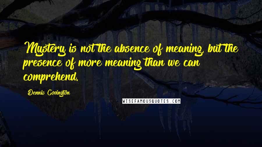 Dennis Covington Quotes: Mystery is not the absence of meaning, but the presence of more meaning than we can comprehend.