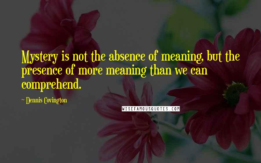 Dennis Covington Quotes: Mystery is not the absence of meaning, but the presence of more meaning than we can comprehend.