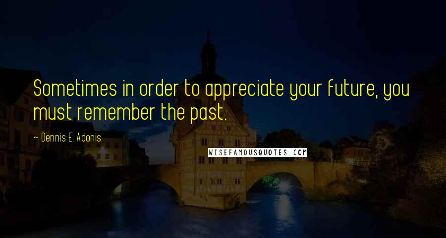 Dennis E. Adonis Quotes: Sometimes in order to appreciate your future, you must remember the past.