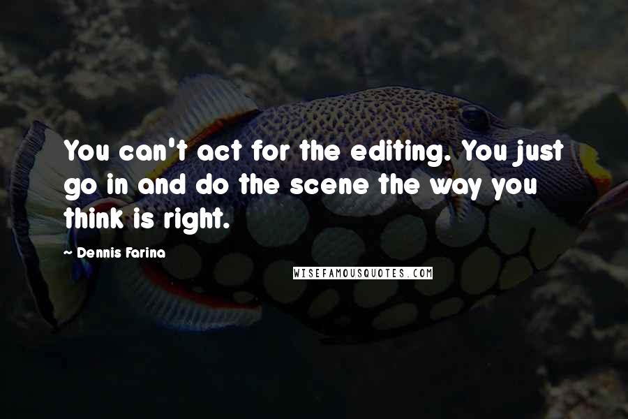 Dennis Farina Quotes: You can't act for the editing. You just go in and do the scene the way you think is right.