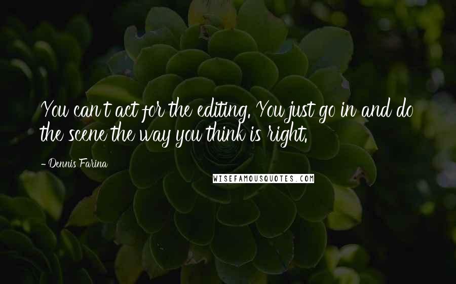 Dennis Farina Quotes: You can't act for the editing. You just go in and do the scene the way you think is right.