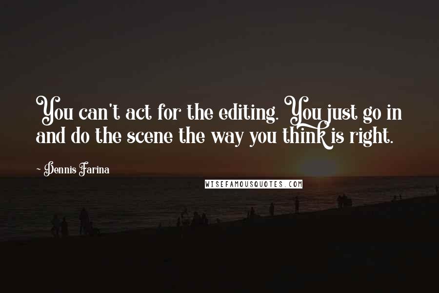 Dennis Farina Quotes: You can't act for the editing. You just go in and do the scene the way you think is right.