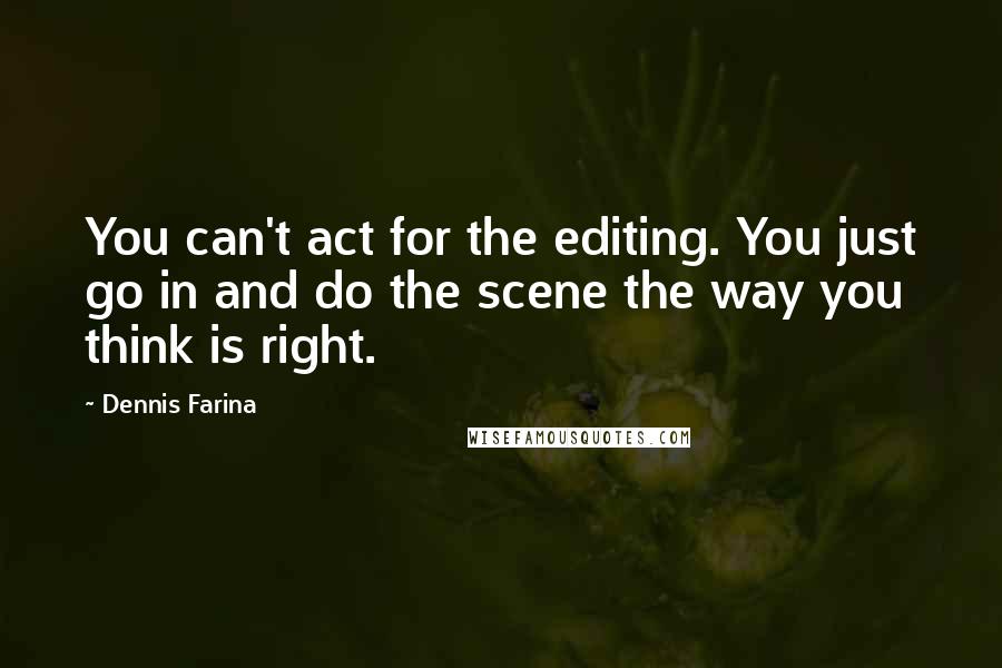 Dennis Farina Quotes: You can't act for the editing. You just go in and do the scene the way you think is right.