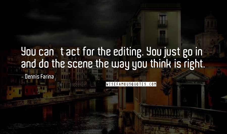 Dennis Farina Quotes: You can't act for the editing. You just go in and do the scene the way you think is right.