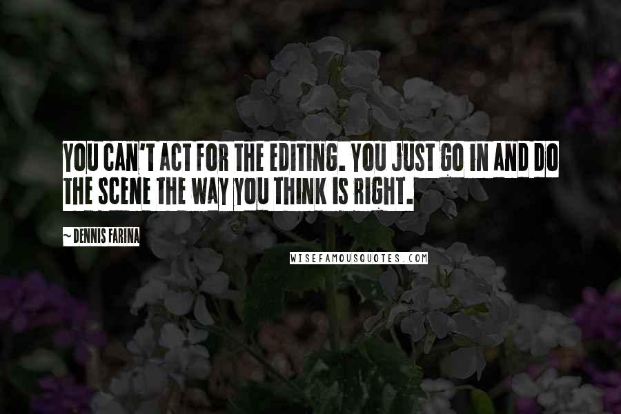 Dennis Farina Quotes: You can't act for the editing. You just go in and do the scene the way you think is right.