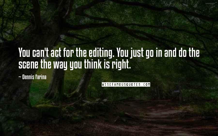 Dennis Farina Quotes: You can't act for the editing. You just go in and do the scene the way you think is right.