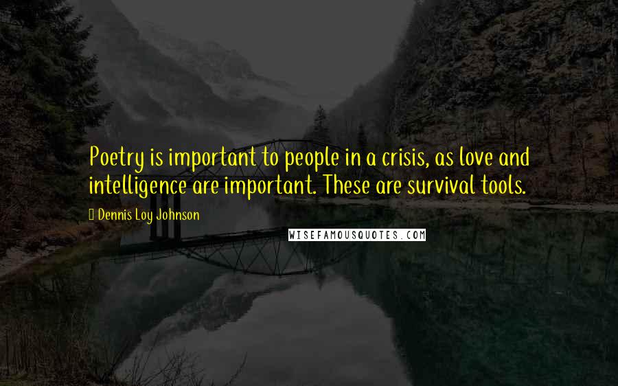 Dennis Loy Johnson Quotes: Poetry is important to people in a crisis, as love and intelligence are important. These are survival tools.