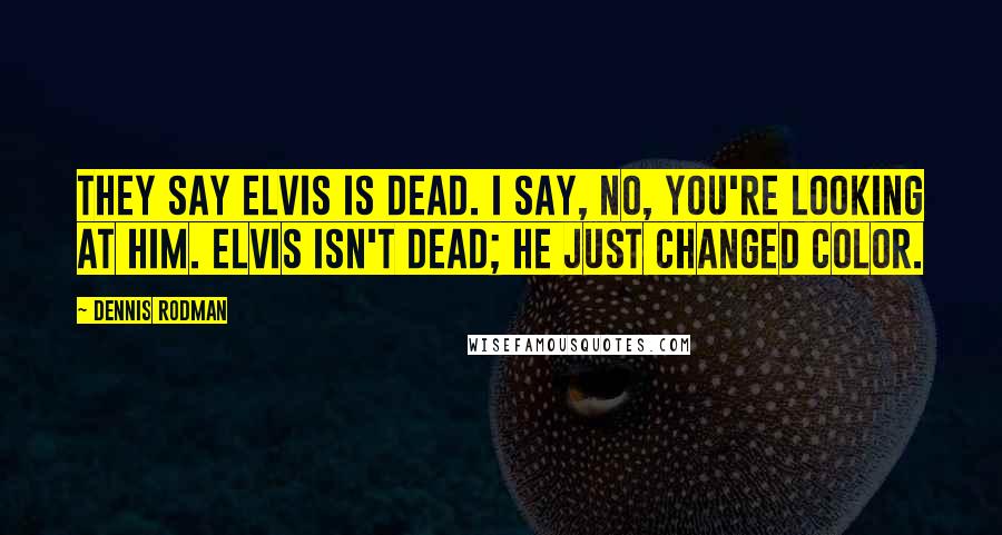 Dennis Rodman Quotes: They say Elvis is dead. I say, no, you're looking at him. Elvis isn't dead; he just changed color.
