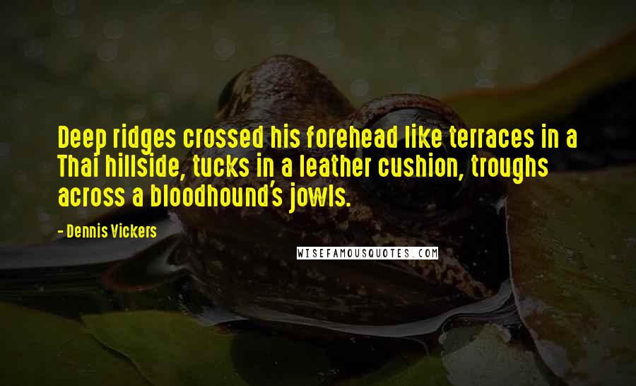 Dennis Vickers Quotes: Deep ridges crossed his forehead like terraces in a Thai hillside, tucks in a leather cushion, troughs across a bloodhound's jowls.