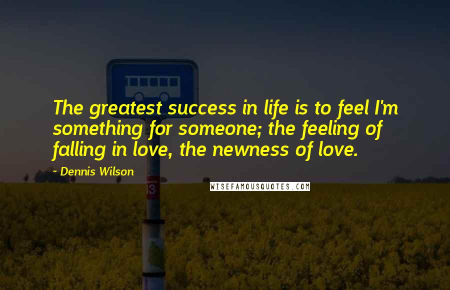 Dennis Wilson Quotes: The greatest success in life is to feel I'm something for someone; the feeling of falling in love, the newness of love.