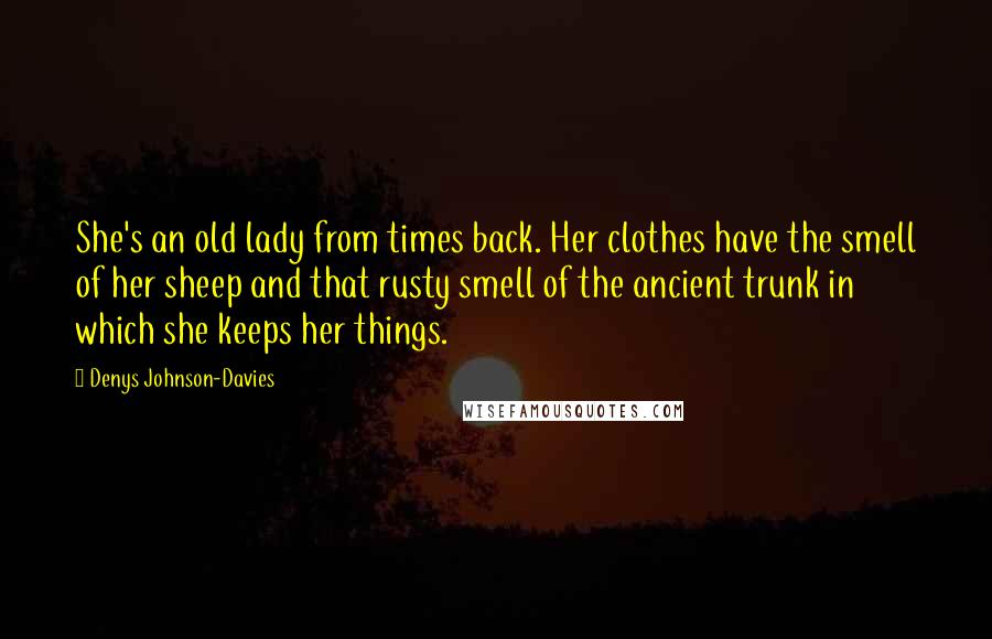 Denys Johnson-Davies Quotes: She's an old lady from times back. Her clothes have the smell of her sheep and that rusty smell of the ancient trunk in which she keeps her things.