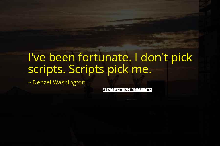 Denzel Washington Quotes: I've been fortunate. I don't pick scripts. Scripts pick me.