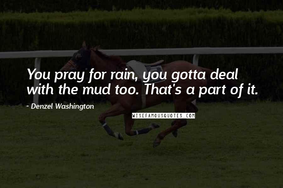 Denzel Washington Quotes: You pray for rain, you gotta deal with the mud too. That's a part of it.