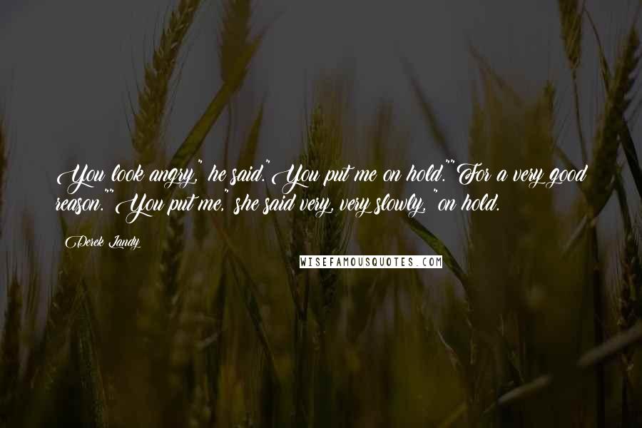 Derek Landy Quotes: You look angry," he said."You put me on hold.""For a very good reason.""You put me," she said very, very slowly, "on hold.