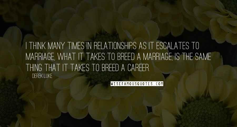 Derek Luke Quotes: I think many times in relationships as it escalates to marriage, what it takes to breed a marriage, is the same thing that it takes to breed a career.