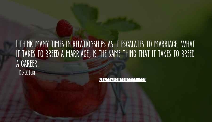 Derek Luke Quotes: I think many times in relationships as it escalates to marriage, what it takes to breed a marriage, is the same thing that it takes to breed a career.