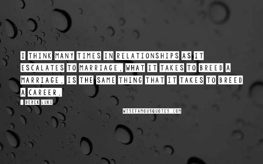 Derek Luke Quotes: I think many times in relationships as it escalates to marriage, what it takes to breed a marriage, is the same thing that it takes to breed a career.