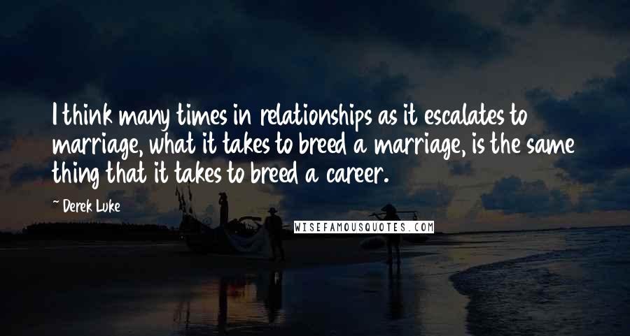 Derek Luke Quotes: I think many times in relationships as it escalates to marriage, what it takes to breed a marriage, is the same thing that it takes to breed a career.