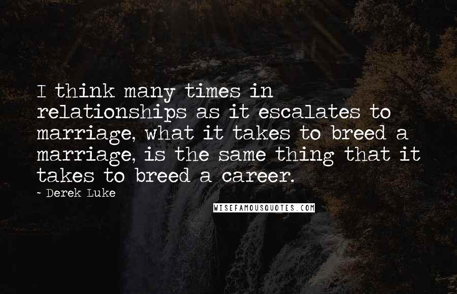 Derek Luke Quotes: I think many times in relationships as it escalates to marriage, what it takes to breed a marriage, is the same thing that it takes to breed a career.