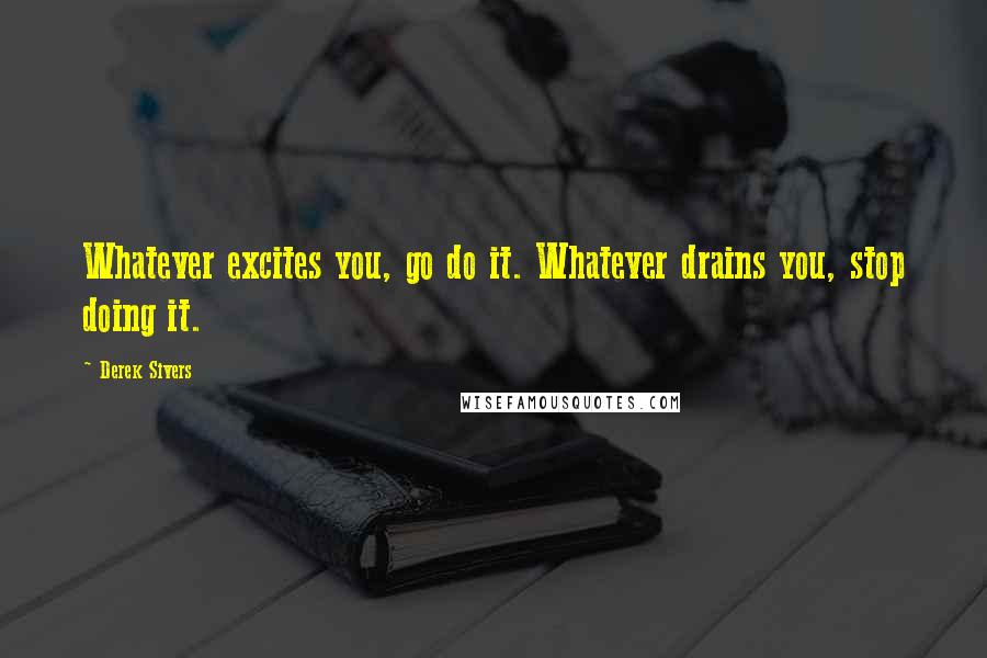 Derek Sivers Quotes: Whatever excites you, go do it. Whatever drains you, stop doing it.