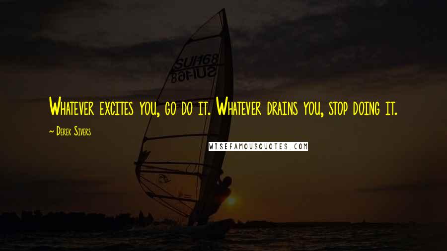 Derek Sivers Quotes: Whatever excites you, go do it. Whatever drains you, stop doing it.