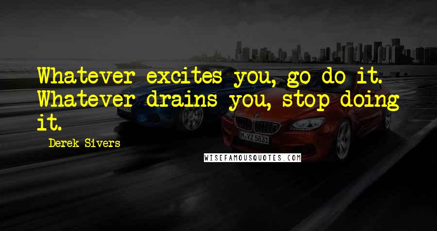 Derek Sivers Quotes: Whatever excites you, go do it. Whatever drains you, stop doing it.