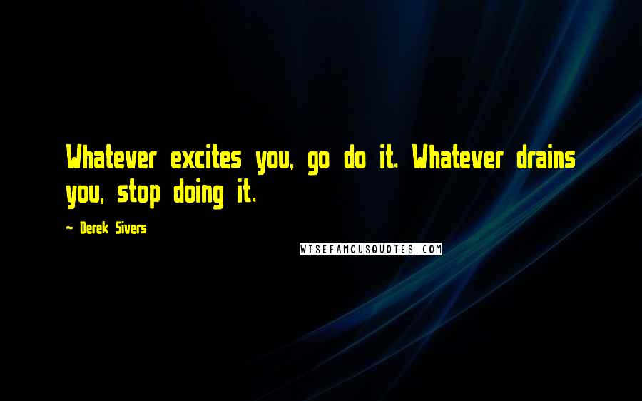 Derek Sivers Quotes: Whatever excites you, go do it. Whatever drains you, stop doing it.