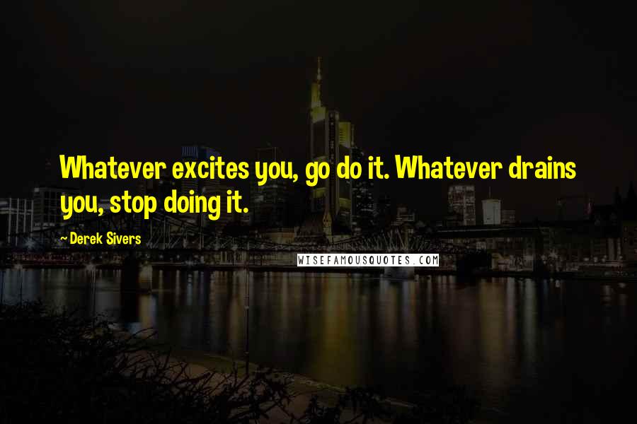 Derek Sivers Quotes: Whatever excites you, go do it. Whatever drains you, stop doing it.